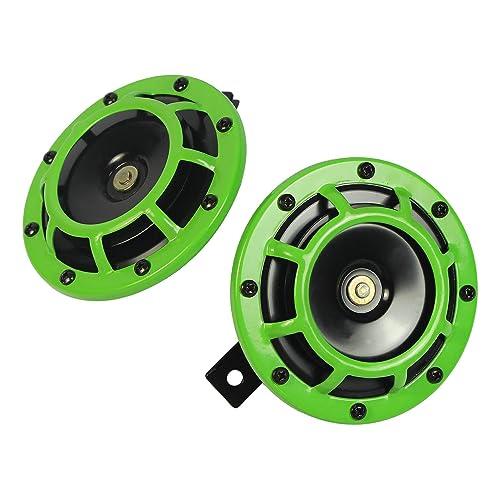 CARMOCAR Eletric Car Horn Kit 12V 135db Super Loud High Tone and Low Tone Metal Twin Horn Kit with Bracket for Cars Trucks SUVs RVs Vans Motorcycles Off Road Boats (Green)