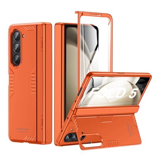 for Samsung Galaxy Z-Fold-5 Case : [Hidden Kickstand][Wireless Charging] Slim Hinge Protection Lightweight Stand Case with Screen Protector- Protective Phone Cover for Fold 5 5G 2023 (Orange)
