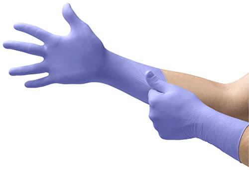 Ansell MicroFlex 93-853 Long Disposable Nitrile Exam Gloves, for Cleaning, Industrial and Healthcare Applications, Single Use Chemical Resistant Glove, Purple, Size M (50 Gloves)