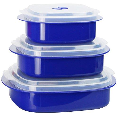Reston Lloyd Calypso Basics by 6-Piece Microwave Cookware, Steamer and Storage Set, Indigo Blue