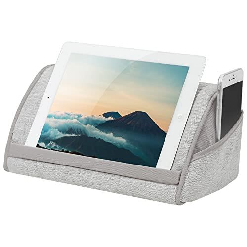 LapGear Heritage Microbead Tablet Pillow Stand with Phone Pocket - Gray Herringbone - Fits Most Tablets - Style No. 35608