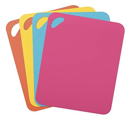 Dexas Heavy Duty Cutting Board Grippmat, Flexible Cutting Boards for Kitchen, Set of 4, Non Slip Plastic Board Cutting Mat 11.5 by 14 inches, Bright Blue, Yellow, Orange and Pink Set Kitchen Gadgets