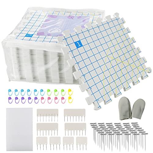 LAMXD Blocking Mats for Knitting - Extra Thick Blocking Boards with Grids with 8PCS Knitting blockers,100 T-pins and 20 Stitch Marker for Needlework or Crochet - Pack of 9