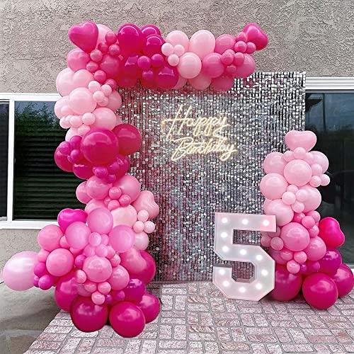 Pink Balloon Garland Arch Kit, 132PCS Hot Light Rose Pink Balloons with Heart Shape for Princess Theme Birthday Girl's Party Supplies Bridal Shower Baby shower Engagement Bachelorette Wedding Decor