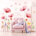 DECOWALL SG-2206 Light Pink X-ray Flowers Wall Decals Stickers Kids Peel and Stick Removable Nursery Room Floral Bedroom Living Peony Art décor Watercolor Butterfly Girls Decoration Rose Home DIY