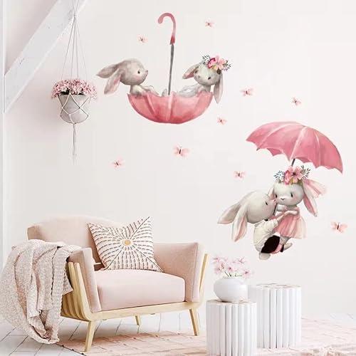 Bunny Wall Stickers Rabbit Wall Decals Peel and Stick for Kid's Girl's Room Playroom Decoration (Two Pairs of Bunnies)