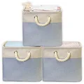 SimpleHouseware 3 Pack Cotton Handle Extra Large Fabric Cube Storage Basket, Blue