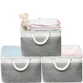 SimpleHouseware 3 Pack Braided Handle Nursery Fabric Storage Basket, Grey