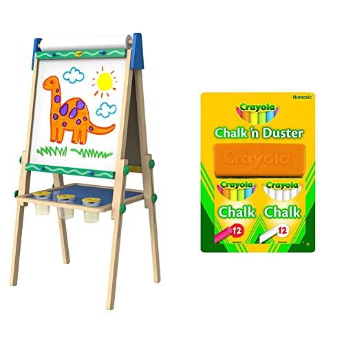 CRAYOLA Wooden Art Easel Easel, Adjustable, Dual-Sided, Whiteboard, Chalkboard & Chalk n Duster, White, Perfect for The Classroom, Teacher Supplies, Felt Tip Duster for Easy Erasing