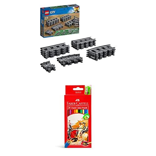 LEGO City Tracks 60205 Playset Toy and Faber-Castell Classic Colour Pencil 24 Pack with Sharpener