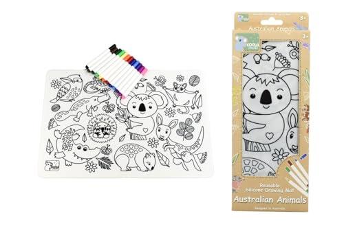 Koala Dream - CA3030C Reusable Silicone Drawing MAT- Australian Animals- with 12 Washable Markers Perfect for Travel.