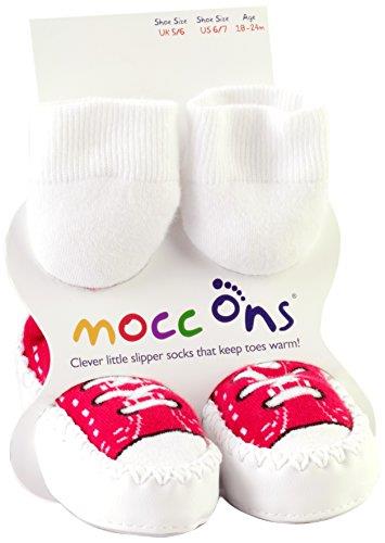 Sock Ons Mocc Ons Moccasin Style Slipper Socks for 24-36 Month Babies, Red