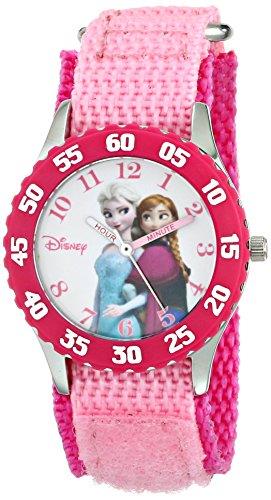 Disney Frozen Kids' Bezel Stainless Steel Time Teacher Analog Nylon Strap Watch, Pink, Dark Pink, SS Kids