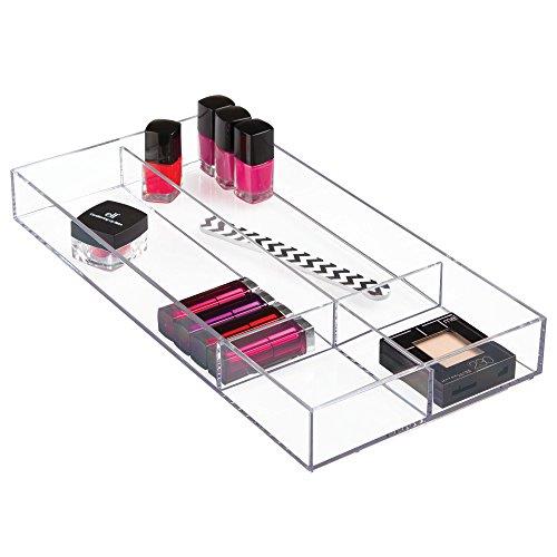 InterDesign Clarity Cosmetic Drawer Organizer for Vanity Cabinet to Hold Makeup, Beauty Products - 8" x 16" x 2", Clear