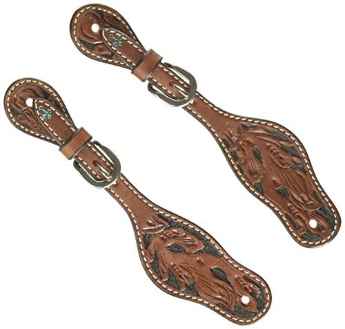 Turquoise Cross Floral Carved Ladies' Spur Straps Chestnut 45-0421