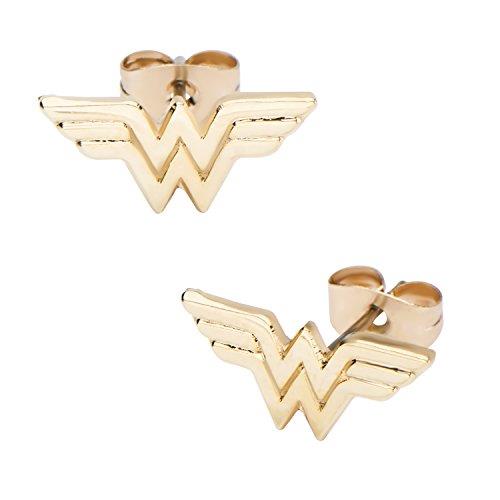 DC Comics Women's Wonder Woman Gold Plated Stud Earrings, One Size, One Size, Stainless Steel