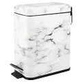mDesign Small Modern 1.3 Gallon Rectangle Metal Lidded Step Trash Can, Compact Garbage Bin with Removable Liner Bucket and Handle for Bathroom, Kitchen, Craft Room, Office, Garage - White Marble
