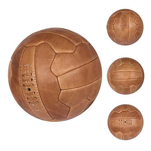 FNine Vintage Soccer Ball, Antique Leather Football (Light Brown)