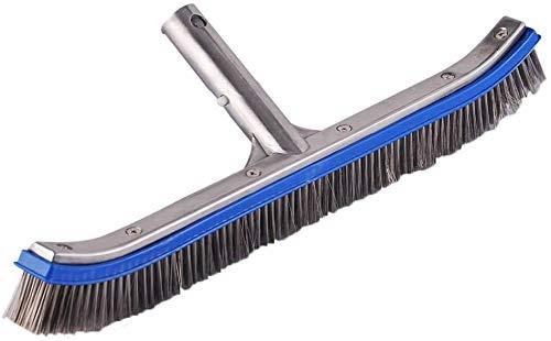 Swimming Pool Brush for Cleaning Pool Walls,Tiles & Floors,Heavy Duty 18" Aluminum Stainless Steel Wire Bristle Pool Scrub Brush for Curved Cleaning Brushes with EZ Clips