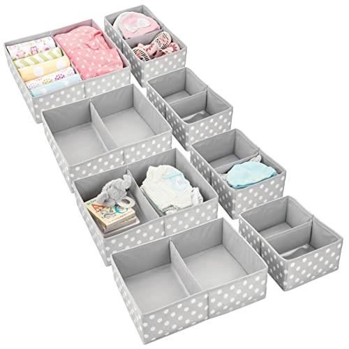 mDesign Soft Fabric Dresser Drawer and Closet Storage Organizer Set for Child/Kids Room, Nursery, Playroom, Bedroom - Rectangular Organizer Bins with Textured Print - Set of 8 - Gray/White