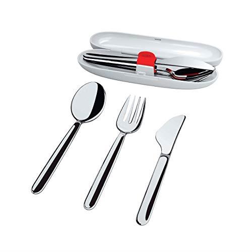 Alessi SA04S3 G Food à Porter Travel Cutlery Set: Spoon, Fork, Knife in 18/10 Stainless Steel, One Size, Steel