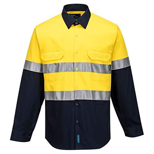 Prime Mover Hi-Vis Two Tone Regular Weight Long Sleeve Shirt with Tape (Yellow/Navy (Yellow/Navy_2X-Large)