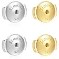 2-Pairs 14K Gold Locking Earring-Back Replacements for Studs, Hypoallergenic 925 Silver Secure Backings (No Fading, Comfort)