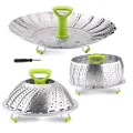Vegetable Steamer Basket, Stainless Steel Folding Steamer Basket Insert for Veggie Fish Seafood Cooking, Expandable to Fit Various Size Pot (7.1" to 11" Triangle)