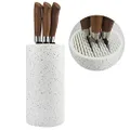Universal Freedom Knife Storage Stand, Multi-Functional Knife Block Holder, PP Resin Round Knife Holder, Unique Design Slot to Protect Blades Detachable for Easy Cleaning (White Snowflake Dots)