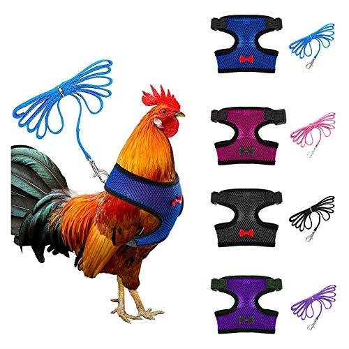 4 Pcs Adjustable Chicken Harness with Leash- 4 Styles Comfortable Hen Vest Breathable Mesh Chicken Training Harness and Leash for 2.5-3.6 Lb Duck Goose Hen Small Pets