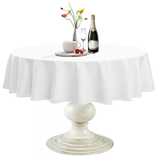 Softalker Round Tablecloth Waterproof & Stain Resistant Table Cloth Wrinkle Free Fabric Washable 210GSM Polyester Table Cover for Dining/Party/Buffet/Wedding (60 inch, White)