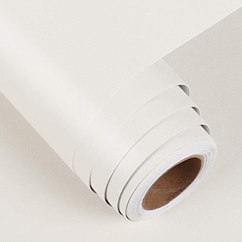 FunStick Solid Cream White Wallpaper Peel and Stick Matte White Contact Paper for Cabinets Self Adhesive Removable Wall Paper Roll Thick Waterproof Vinyl Wallpaper for Drawers Dresser Desk 12" x 200"