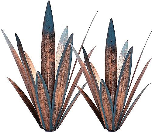 Jesokiibo 2pcs Tequila Rustic Sculpture DIY Metal Agave Plant Home Decor Rustic Hand Painted Metal Agave Garden Ornaments Outdoor Decor Figurines Home Yard Decorations Stakes Lawn Ornaments