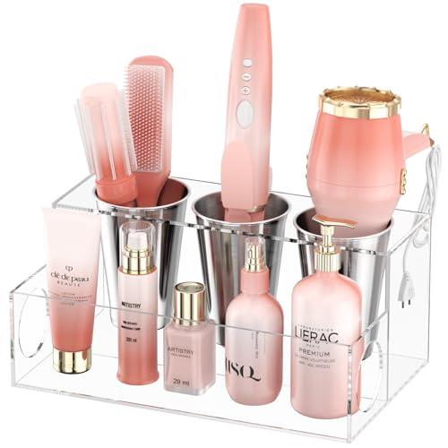 NIUBEE Hair Tool Organizer, Clear Acrylic Hair Dryer and Styling Organizer, Bathroom Countertop Blow Dryer Holder, Vanity Caddy Storage Stand for Accessories, Makeup, Toiletries