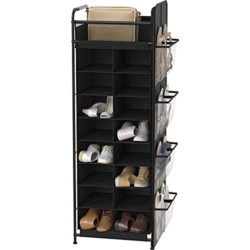 SimpleHouseware 20 Pair Shoe Stand Tower Rack with Side Hanging Bag, Black