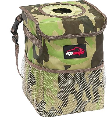 EPAuto Waterproof Car Trash Can with Lid and Pockets, Camouflage Green