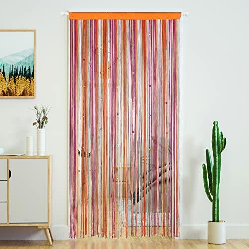 YaoYue Beaded Curtain Door String Curtains for Doorway Tassels Beads Hanging Fringe Hippie Room Divider Window Hallway Entrance Wall Closet Bedroom Privacy Decor (39×79in/100×200cm, Rainbow)
