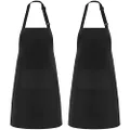 NLUS 2 Pack Kitchen Cooking Aprons, Adjustable Bib Soft Chef Apron with 2 Pockets for Men Women (Black,2)