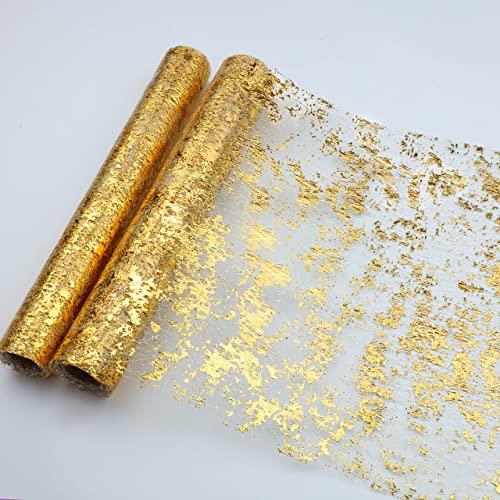 Snowkingdom Gold Table Runner, Glitter Metallic Gold Runners Roll Sequin Thin Mesh Table Runner for Event Party, Wedding, Birthday Party Glam Table Decorations