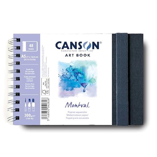CANSON Professional Art Book, Fine Grain Watercolour Montval Paper, 300gsm, A5 Spiral Landscape Notebook, 24 White Sheets, Ideal for Professional Artists & Students