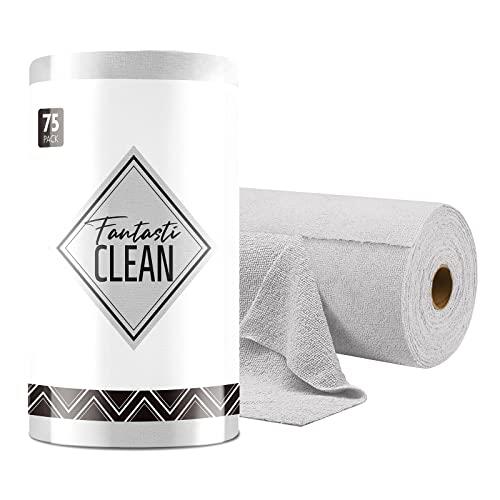 Fantasticlean Microfiber Cleaning Cloth Roll -75 Pack, Tear Away Towels, 12" x 12", Reusable and Washable Rags (Grey)