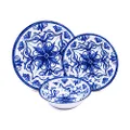 Prepara 12 Piece Melamine Dinnerware Set, Blue and White Tile