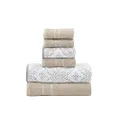 Modern Threads Capri 6-Piece Reversible Yarn Dyed Jacquard Towel Set - Bath Towels, Hand Towels, & Washcloths - Super Absorbent & Quick Dry - 100% Combed Cotton, Khaki
