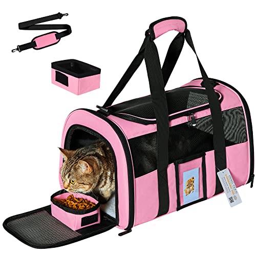 Dog Carrier, Cat Carrier, Pet Carrier Airline Approved, Cat Carriers for Small Medium Cats Under 25, Dog Carriers for Small Dogs, Puppy Kitten Carrier,Soft-Sided TSA Approved Pet Travel Carrier-Pink