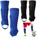 2 Pairs Soccer Shin Guards Eva Shin Pads Protective Kids Soccer Ankle Guards Soccer Chin Protector Kids Soccer Gear Equipment with Lower Leg and Ankle Guards Pads for Boys Girls Teenagers, Blue Black