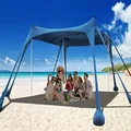 Osoeri Beach Tent Sun Shelter, 10 x 10ft Camping Beach Shade UPF50+ with 8 Sandbags, Sand Shovels, Ground Pegs & Stability Poles, Outdoor Shade for Camping Trips, Fishing, Backyard Fun or Picnics