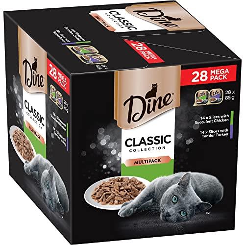 Dine Classic Collection with Chicken Slices Plus Turkey Slices Wet Cat Food, 85 g (Pack of 28)