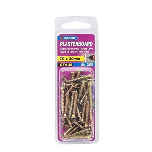 Zenith Bugle Head Phillips Drive Needle Point Gold Passivated Plasterboard Screws, 7/16 x 30 mm Size (35 Pieces)