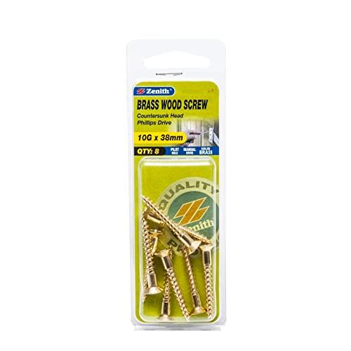 Zenith Phillips Drive Countersunk Head Solid Brass Wood Screws, 10G x 40 mm Size (8 Pieces)