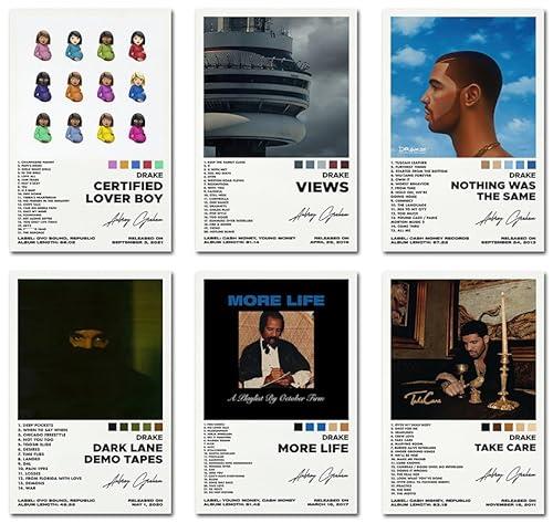 Bkioqoh A Set of 6 canvas posters,Drake Poster Views Poster Certified Lover Boy Poster Nothing Was The Same Poster More Life Poster Take Care Poster 6 Piece Set,8x12IN Canvas Prints Unframed Set of 6